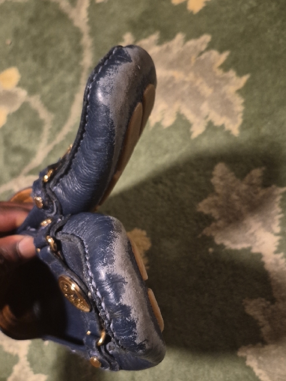 Tory Burch Navy Leather Loafers with Gold Logo - Picture 6 of 9